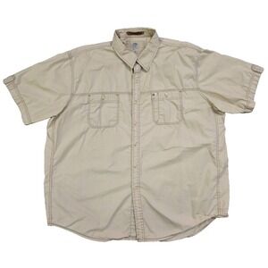 Timberland Mens Utility Shirt 2XL Short Sleeve Beige Outdoor Workwear Button